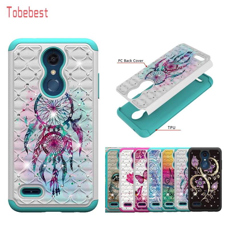 

Cases For LG K10 2018 Phone Case for LG K30 Diamond Glitter Bling Painted Pattern Dual Layer PC TPU Cover