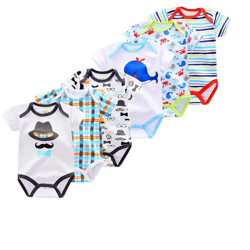 Новые детские летние комбинезоны с короткими рукавами для маленьких мальчиков; комбинезон для новорожденных; хлопковый комбинезон для маленьких девочек; Одежда для новорожденных; 6 шт./лот