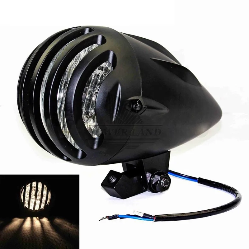 Black Motorcycle 4.5"Invader Torpedo Headlight Lamp Finned CNC Grilled