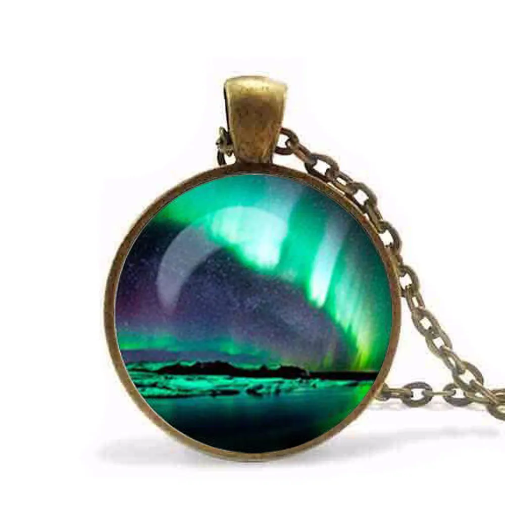 Steampunk Northern Lights Pendant Northern Lights Necklace Glass Dome