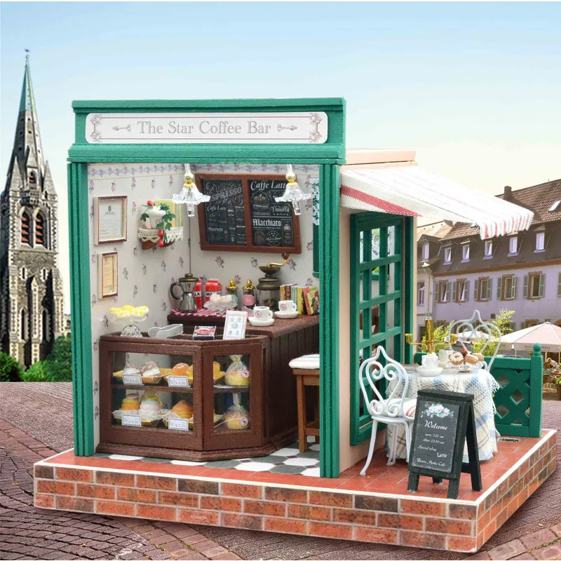 

Cute Families House Creative Dolls House Furniture Star Cafe DIY House Toys for Girls Kids Toys Juguetes Brinquedos