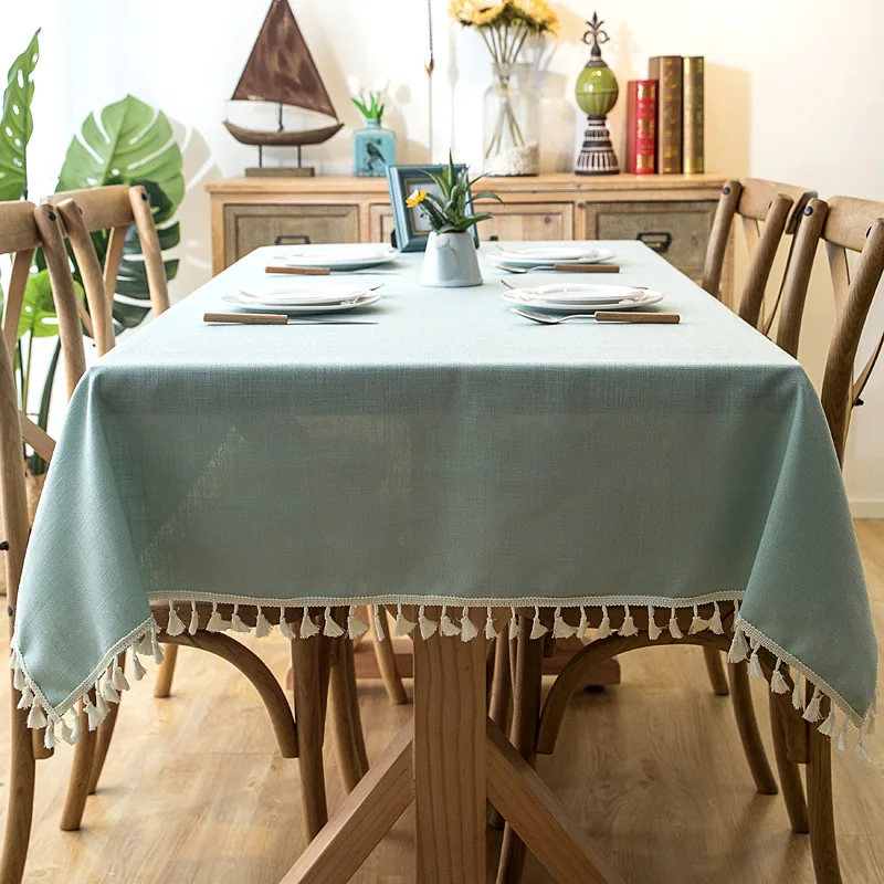  Solid color Linen Tablecloth Waterproof and Oilproof Garden Lace Table Cover Printing Wedding Birth