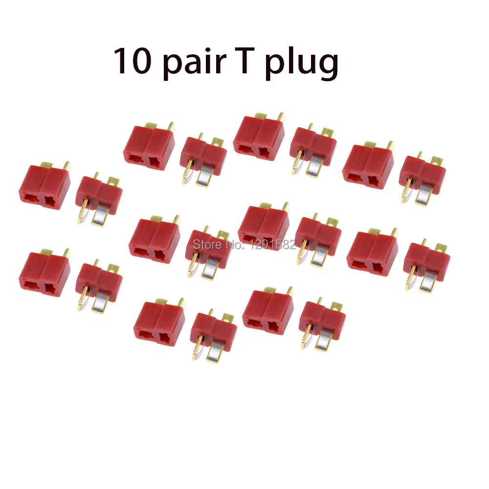 

10 Pairs T Plug T-Plug Connectors Male Female For RC Lipo Battery Quadcopter