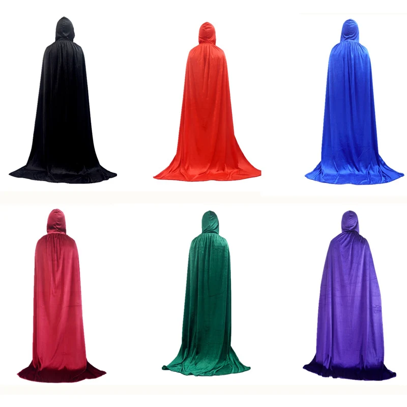 

Death Cloak Gothic Heroic Cosplay Costumes Women Men Witch Hooded Cape Velvet Purple Green Red Black Adult Child