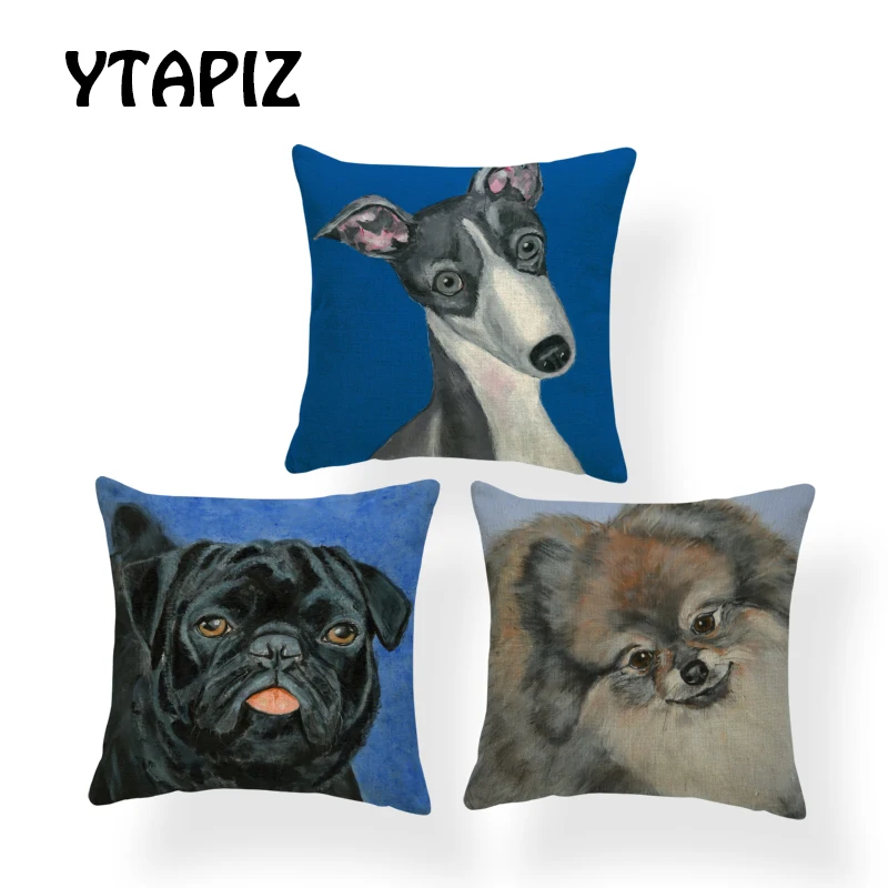 

Fashion Watercolor Bull Terrier Basset Shepherd Dog Maltese Dog Bulldog Cushion Set 45X45Cm Polyester Sofa Decoration Pillow