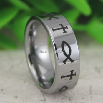 

Free Shipping!USA Hot Selling E&C TUNGSTEN JEWELRY 100% GOOD QUALITY 8MM SILVER PIPE TUNGSTEN JESUS FISH MENS WEDDING BAND RING