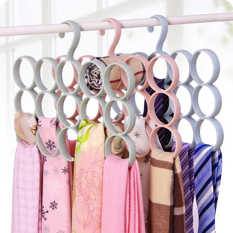 Home Closet Accessories Plastic 15 Circles Scarf Storage Rack Tie