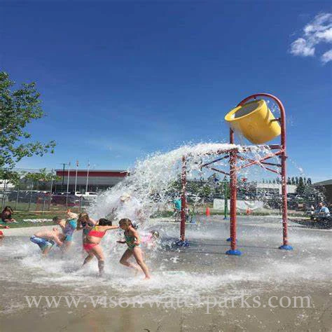 Resort hotel water park equipment fiberglass swimming pool spiral family tipping water bucket VISON WATERPARKS (2)
