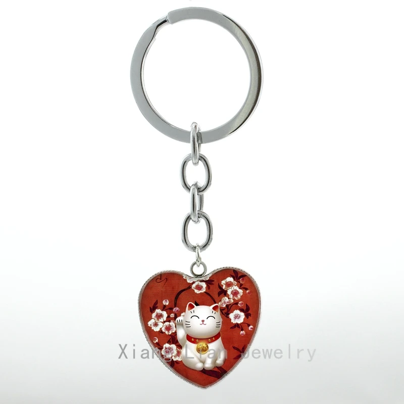 

Fashion Red Maneki Neko keychain Japan Japanese Lucky Welcoming Beckoning Cat Talisman jewelry key chain ring Custom H97