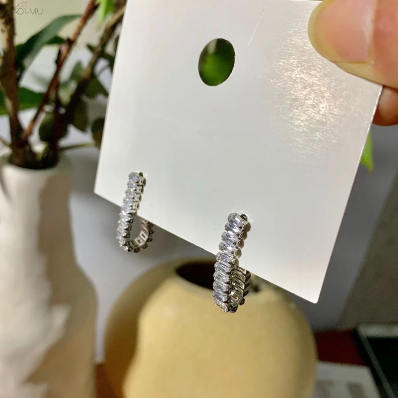 

AOMU Popular Simple Rhinestone Crystal Geometric Watch Chain Long Fold Dangle Drop Earrings for Women Girl Party Accessories
