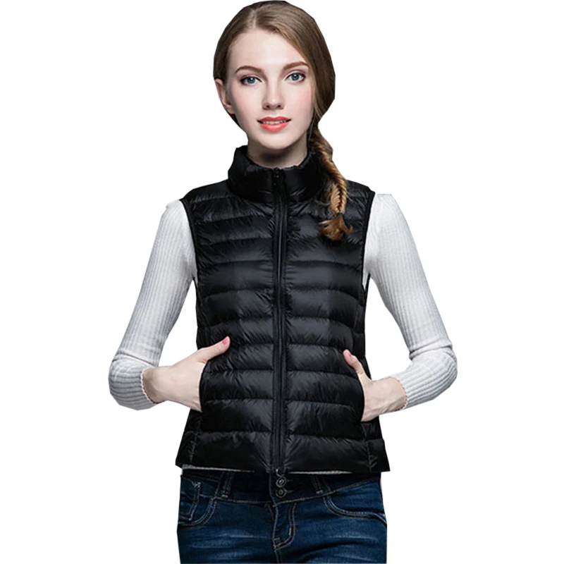 New Women Winter Ultra Light White Duck Down Vest Sleeveless Coat