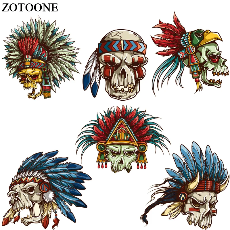 

ZOTOONE Iron On Indian Skull Patches For Clothes Heat Transfers Punk Rock Patch Stickers Thermal Press Paper Embroidery Applique