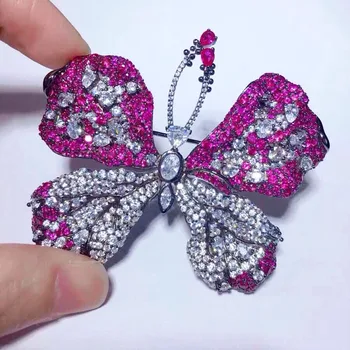 

S925 Sterling Silver Accessories Female Red Butterfly Brooch Brooch Pin Luxury Atmosphere Coat Cardigan Simple Temperament