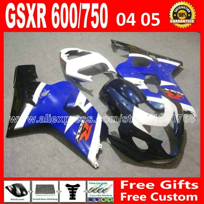 

ABS for SUZUKI GSXR white black light blue 600 750 fairing kit K4 plastic 2004 2005 gsxr600 CYB 04 05 gsxr750 fairings kits 783