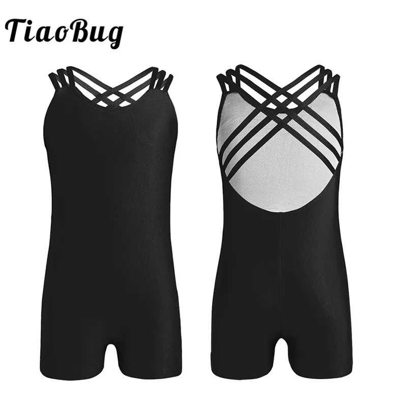 

TiaoBug Kids Teens Sleeveless Strappy Ballet Leotards Girls Solid Color Gymnastics Leotard Jumpsuit Children Practice Dance Wear