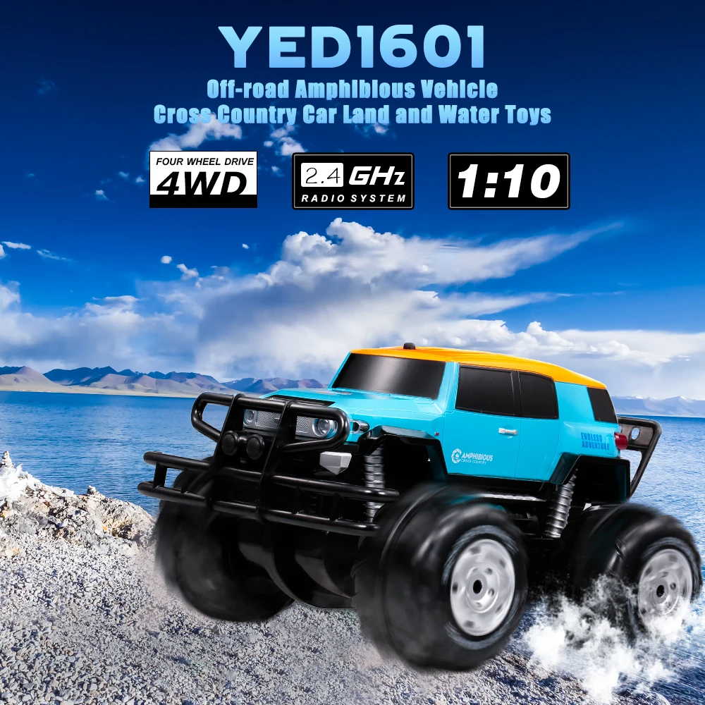 

RC Car 1601 1:10 2.4Ghz 4WD Big Wheel Off-road Amphibious Vehicle Cross Country Cars Land Water Toys for Children Beginners