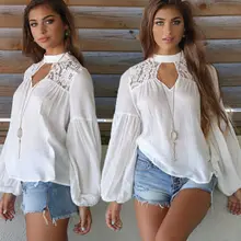 New 2016 Autumn Women blouses Korean Style clothing Fashion Elegant White Shirts Crochet Lace Long Sleeve Chiffon Blouses