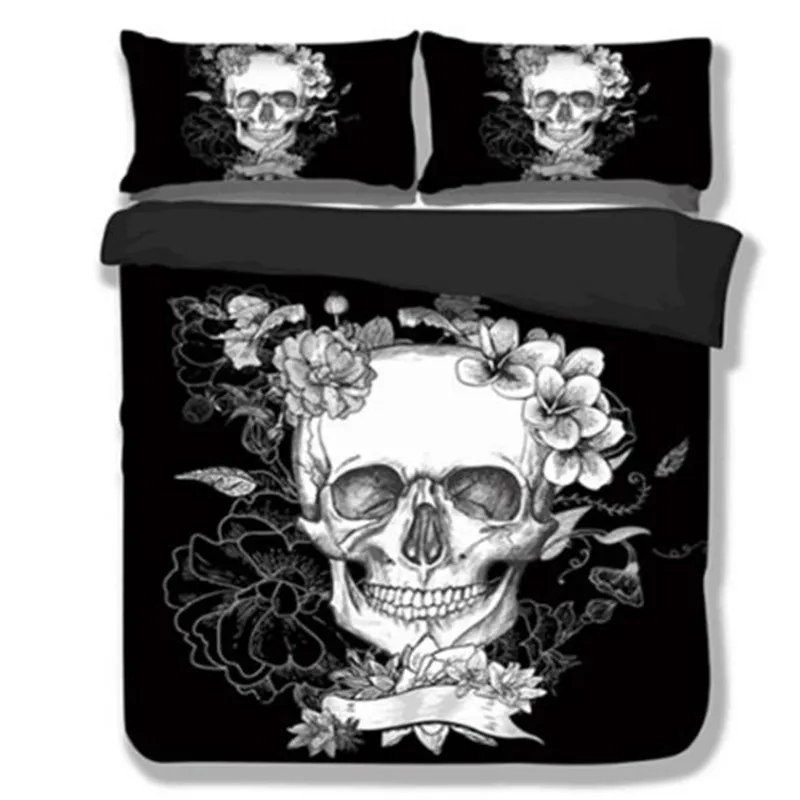 

3D Skull Bedding set Black and White Duvet Covers for King/Queen Size Bed Europe Style Sugar Skull Bed Set Sheet Duvet Cover