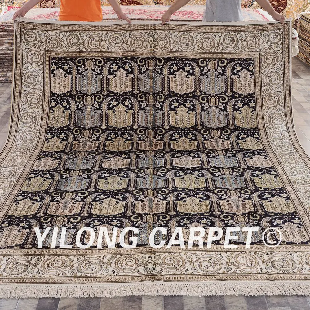 YILONG 8 'x 10' Vantage Традиционный персидский ковер Античный Черный Кашмирский