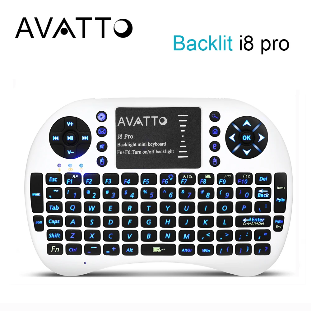 

[AVATTO] Spanish/English i8 Pro Backlit 2.4G Wireless Mini Keyboard Backlight Air Mouse for Android Box,Smart TV,Laptop,PC