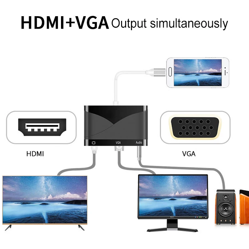 Новые 3 в 1 Thunderbolt Тип usb C на HDMI VGA Аудио адаптер USB 3,1 Тип C на HDMI 4 K* 2 K VGA Мощность