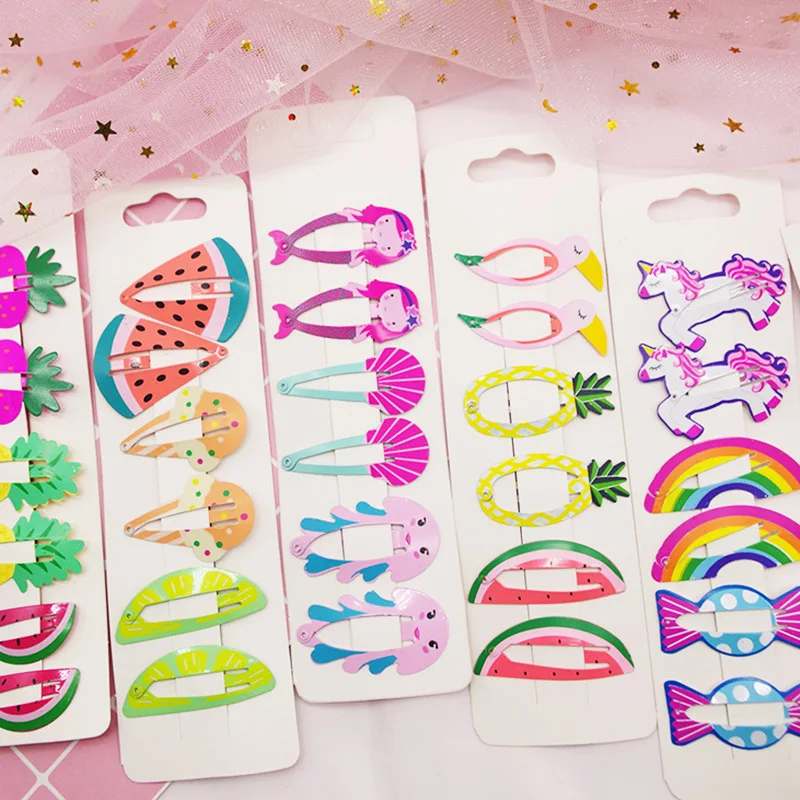 

6Pcs/Set New Kids Hair Accessories Fruit Pineapple Hairpins Children Paint BB Clip Girls Cute Cartoon Mermaid Rainbow Hair Clips