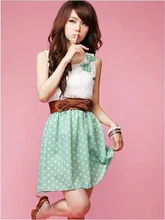 FANALA Women Dress Summer 2017 Sweet Lace Chiffon Polka Dot Lovely Sundress O Neck Sleeveless Mini Dress Vestidos With Belt