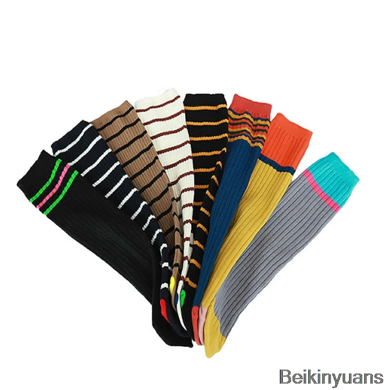 Детские теплые новые носки из хлопка, нескользящие носки комбинированного цвета детские гольфы в полоску