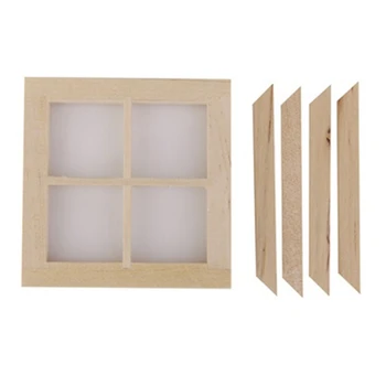 

FBIL-Dollhouse Miniature Wooden 4 Pane Window DIY Accessory