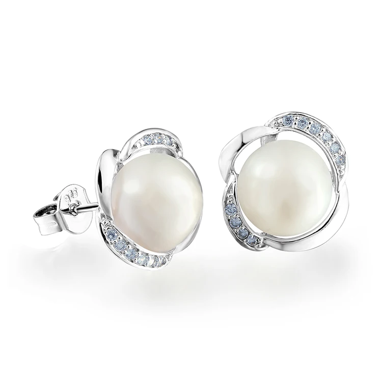 DORMITH women's 8mm natural freshwater pearl stud earrings 925 silver plated jewelry DORMITH women's 8mm natural freshwater pearl stud earrings 925 silver plated jewelry
