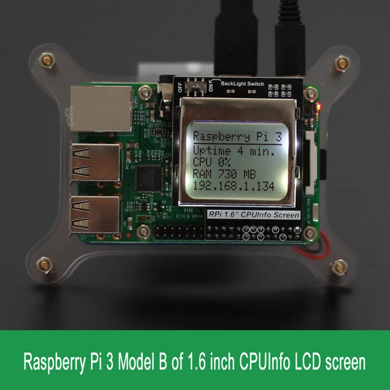 Raspberry Pi 3 Model B of 1.6 inch CPU Info LCD screen