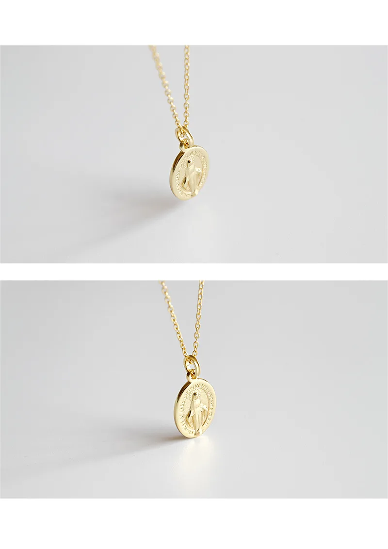 S925 стерлингового серебра Ретро Золотой Девы Марии ожерелье длиной до ключиц с подвесками женский Серебряные ювелирные изделия