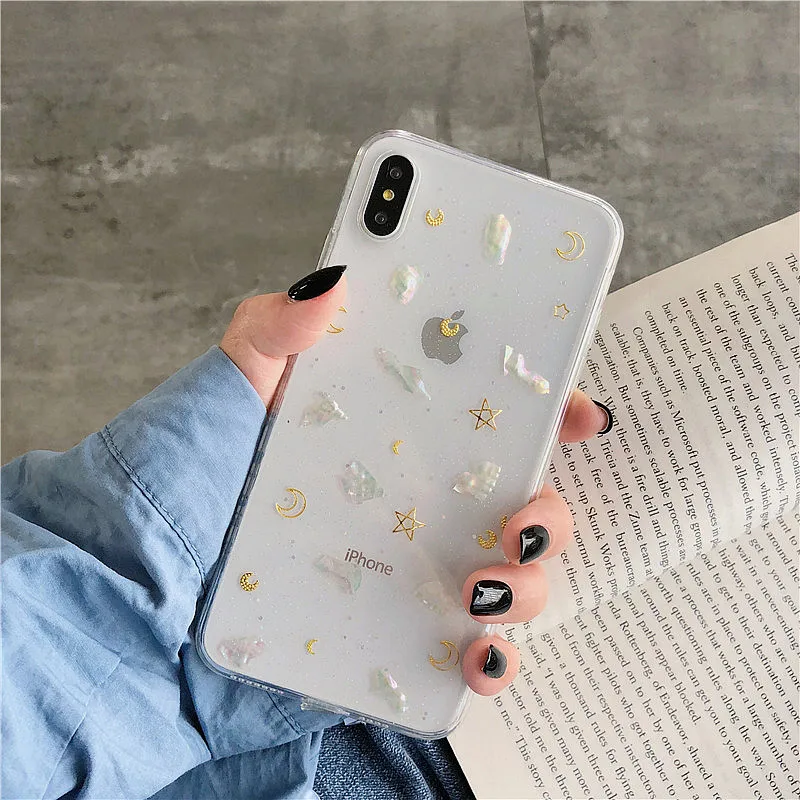 

Luxury Sequins Shell Clear Phone Case for Iphone X Xs Max Stars Moon Soft Silicone Case for Iphone 6s 7 8plus Back Cover Capa