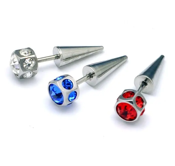 Full rhinestone belt titanium stud earring heterochrosis stainless