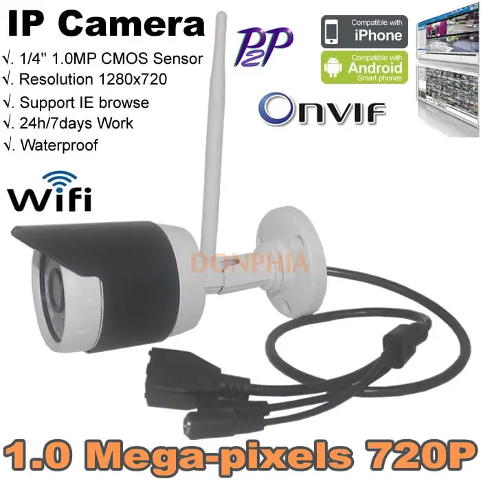3.6mm Lens 1.0 MP HD Wireless IP Camera Bullet 720P Security IP Cameras