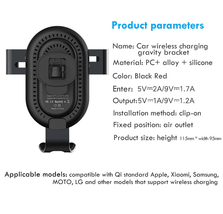 !ACCEZZ 2 in 1 Fast Car Wireless Charger Auto Phone Holder Stand For iPhone X 8 Samsung Galaxy S7 S8 S9 Plus Mount Vent Support (16)