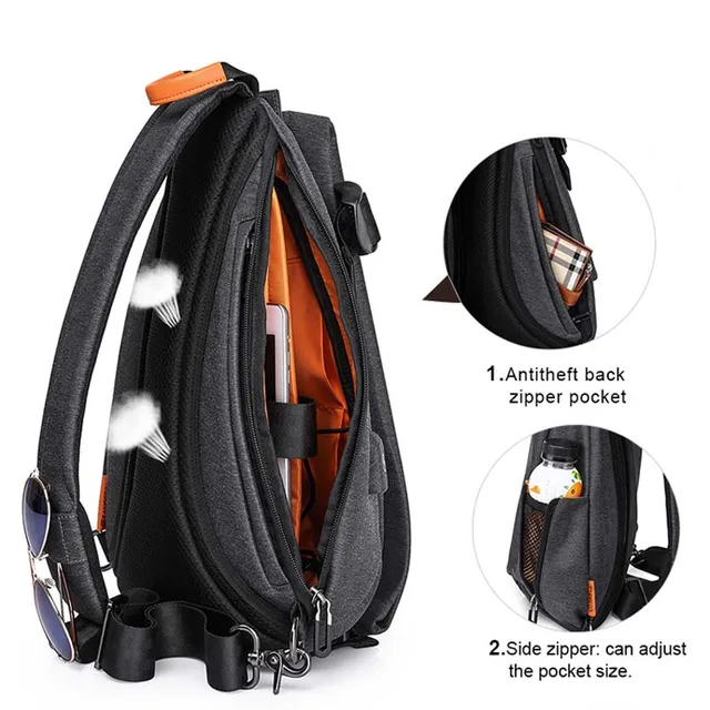Tangcool Multifunction Fashion Men Crossbody Bags USB Charging Chest Pack Short Trip Messengers Bag Water Repellent Shoulder Bag 4