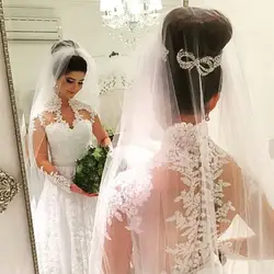 Одежда с длинным рукавом Vestido De Noiva 2019 мусульманские свадебные платья A-Line v-образным вырезом Кружева из бисера плюс Размеры Дубай арабское