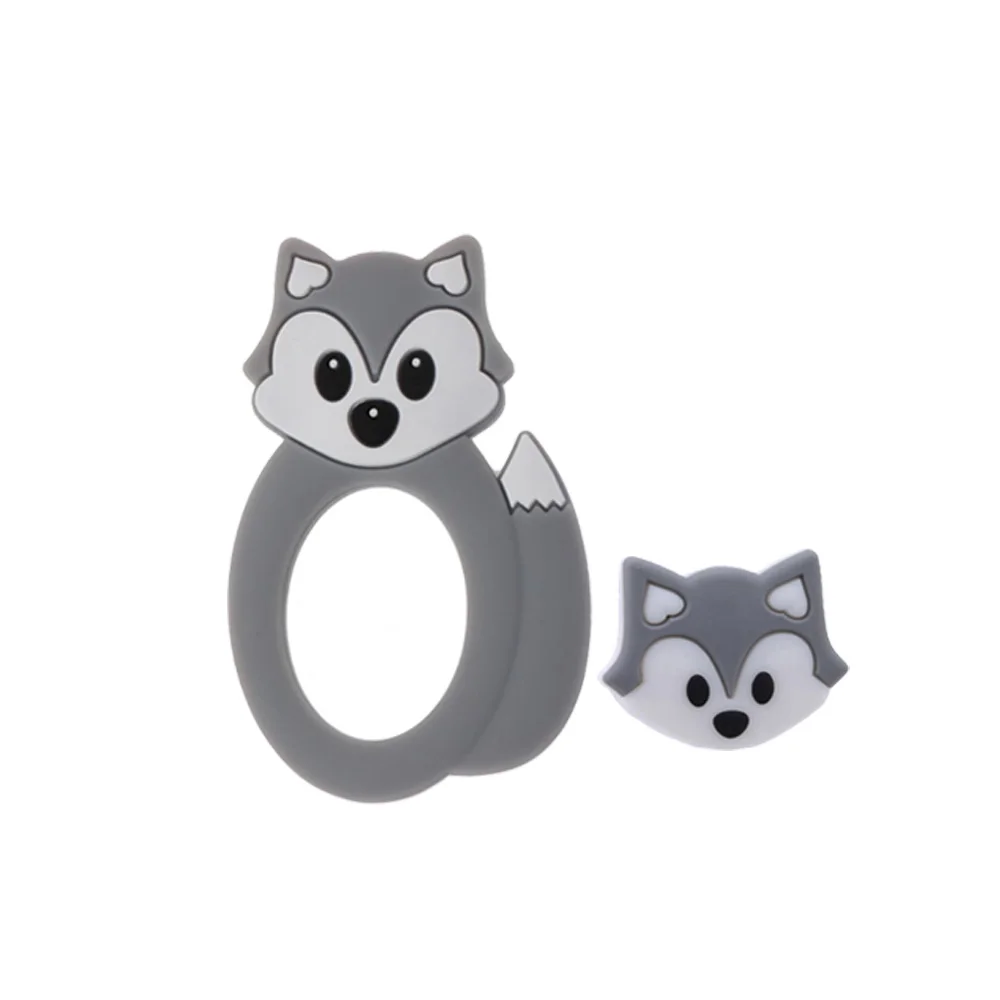 Woel Well 2 개/대 여우 Teether 실리콘 씹는 젖니가 남 장난감 귀여운 동물 모양 여우 실리콘 구슬 아이 구강 치과 치료