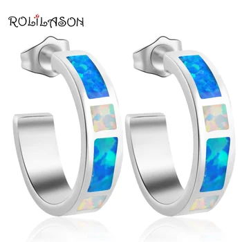 

Brinco Anniversary gifts for Lover Wholesale & Retail Blue & White Fire Opal silver plated Hoop Earrings Fashion Jewelry OE458