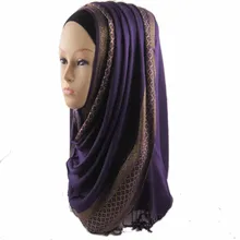 One Piece 2016 Women Scarf New Golden Silk Pattern Shimmer Border Muslim Islamic Hijab Viscose Shawl 170*60 cm Free Shipping