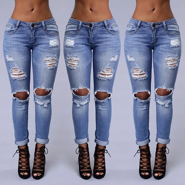2016 Y Fashion New Style Jeans Full Length Mid Waist Ripped 2016 Y Fashion New Style Jeans Full Length Mid Waist Ripped Skinny For Women S