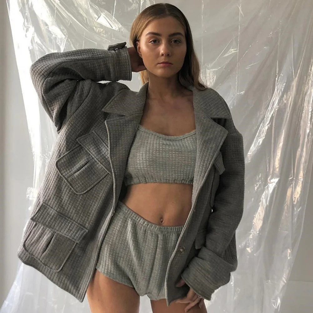 

Solid O Neck Summer Beach Sling Casual Soft Women Suit Slim Fit Sexy Shorts Set Sleeveless Fashion Crop Top Vest