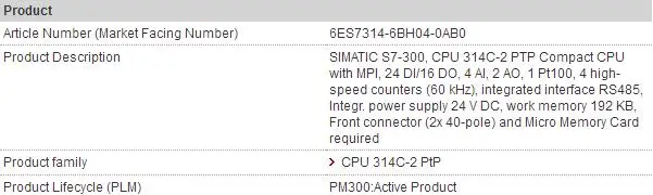 Процессор Simatic 6ES7314-6BH04-0AB0 S7-300 cpu 314C-2 PTP с MPI 24 DI/16 DO 4 AI 2 AO заменитель 6ES7314-6BG03-0AB0