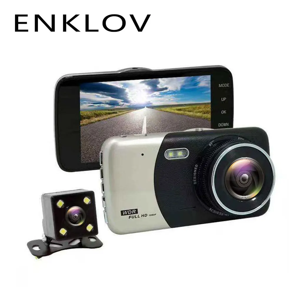 

ENKLOV 4.0 Inch Screen Dash Cam HD Night Vision Dual Lens Metal Travel Recorder Reversing Image 1080P Rear View Car Camera DVR