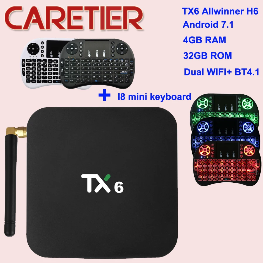 

Tanix TX6 TV Box Allwinner H6 4GB DDR3 + 32GB EMMC 2.4GHz + 5GHz WiFi BT4.1 Support 4K H.265