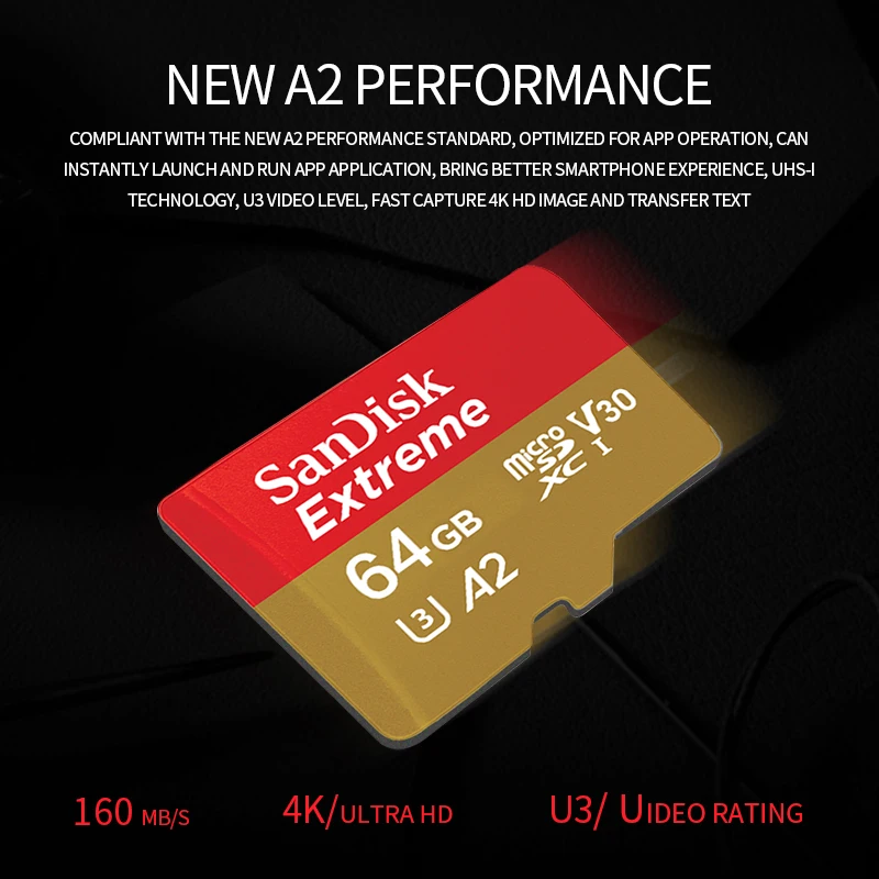 SanDisk A2 Micro SD карта 128 Гб карта памяти Экстремальный PRO 256 Гб Microsd SDHC SDXC U3 V30 32 Гб 64 Гб TF карты для камеры смартфона