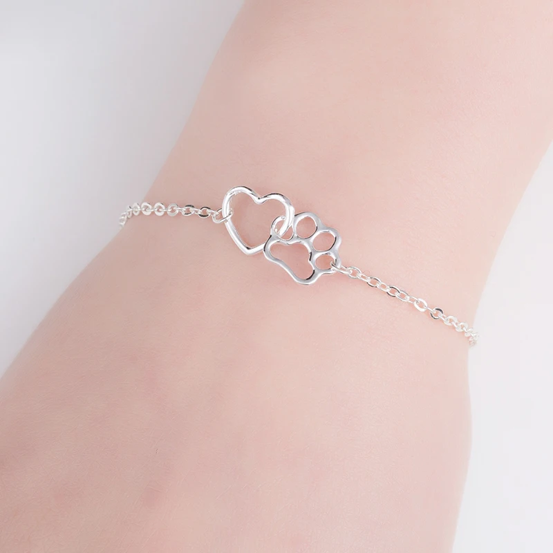 

Charming Heart Chain Bracelets Dog Cat Pet Paw Charm Bangles For Women Girls Gold Silver Color Metal Bracelets Jewelry