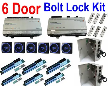 

6 Door Full Whole set kit by IP Controller Panel, Access control board with TCP/IP+RFID EM ID Card reader+Bolt Lock+UPS Power