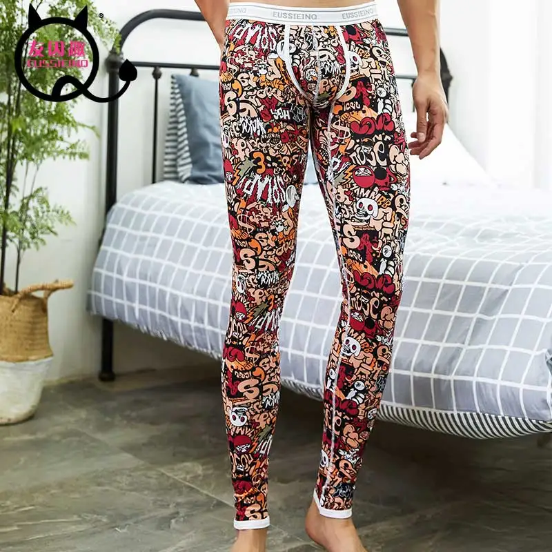 2018 Men's Fashion Printed Cotton Long Johns Pants Warm Trousers Underpants Man Tight Trousers of winter Legging Young Man